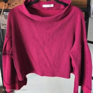 Free People Oversized Feminine Cropped bell sleeve Waffle knit sweater, XS